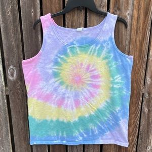 Vintage Tie Dye Tank Top Pastel Spiral XL Dharma